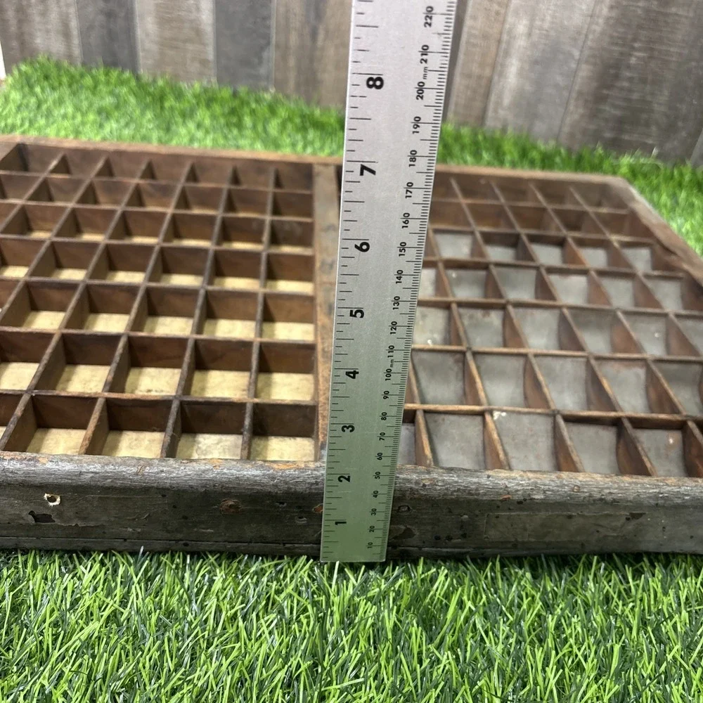 Antique Wood Printer's Tray Letterpress Type Case Display Shadow Box Vintage
